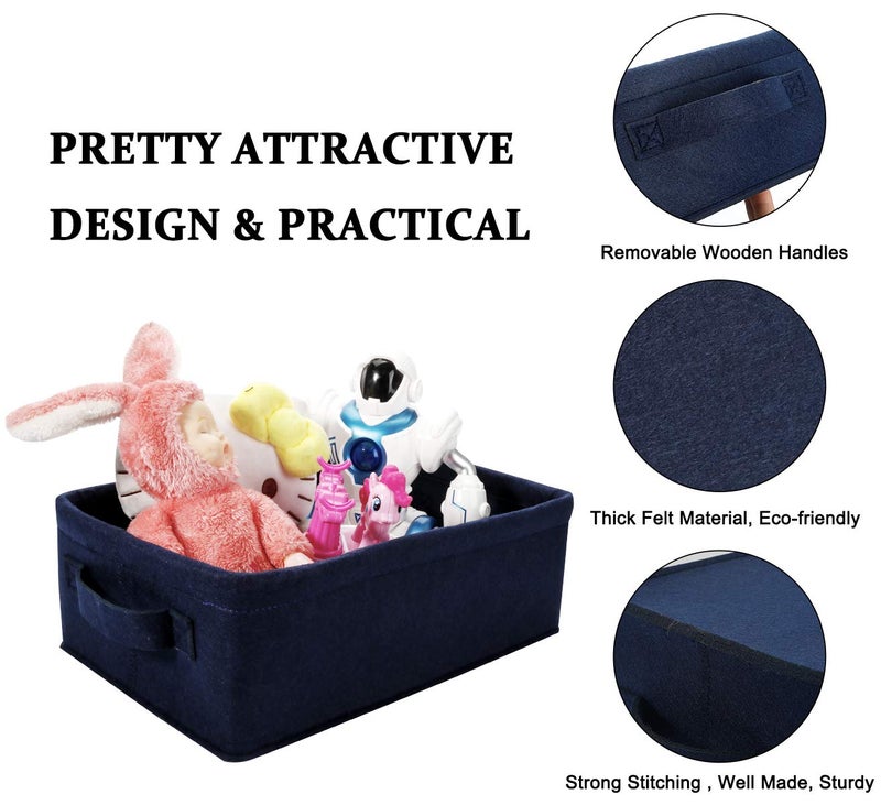 KWLET Decorative Storage Basket Collapsible Felt Bins Fabric Baskets Storage Organizer for Underwear Socks Bra Towel Toiletry Baby Products Storage Basket Navy Blue - Image 4